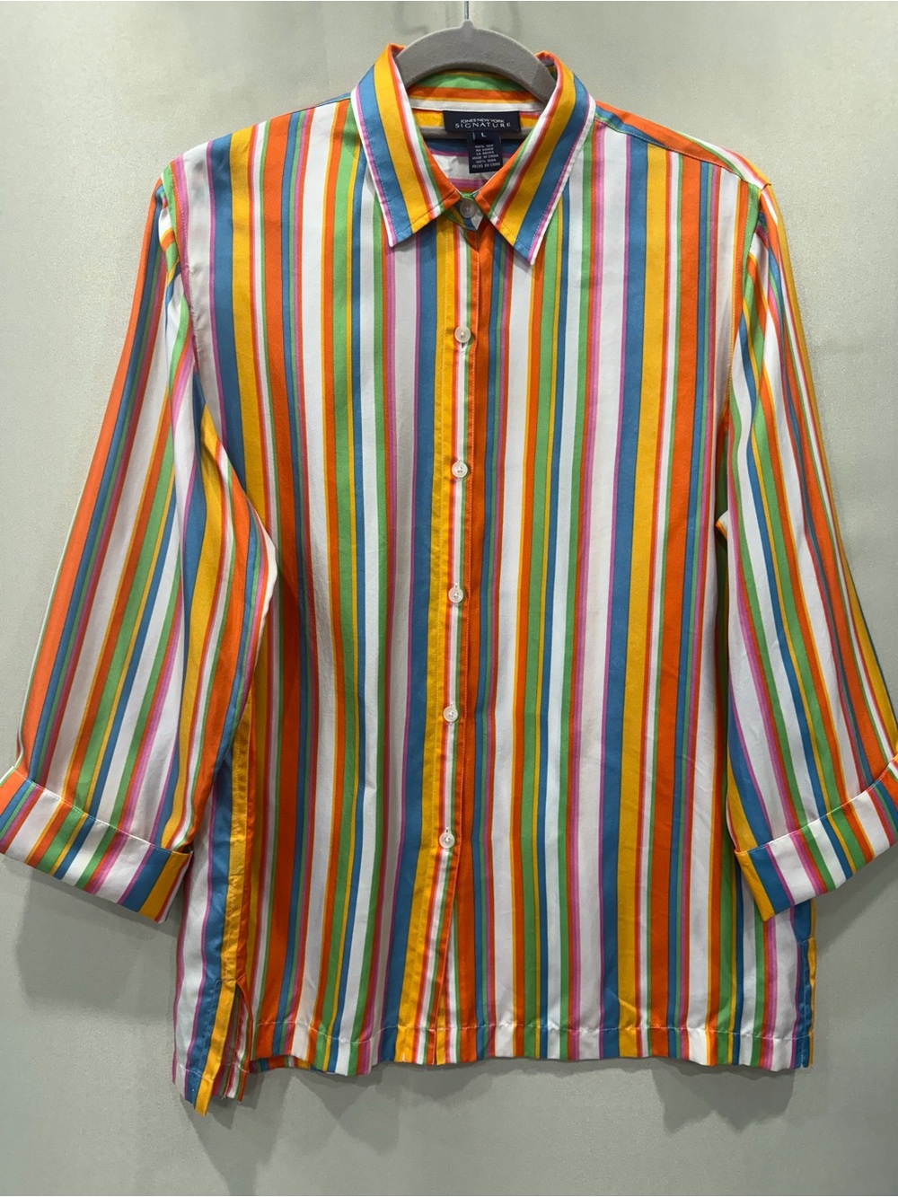 New York & Company Signature Women’s Multicolor Striped Button Front Blouse